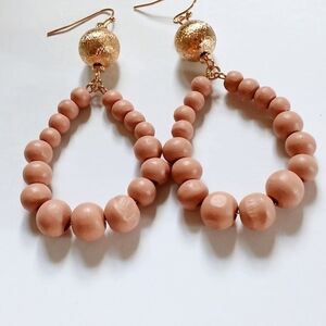 Resin Teardrop Earrings: Boho Wood Bead Dangle, Handmade